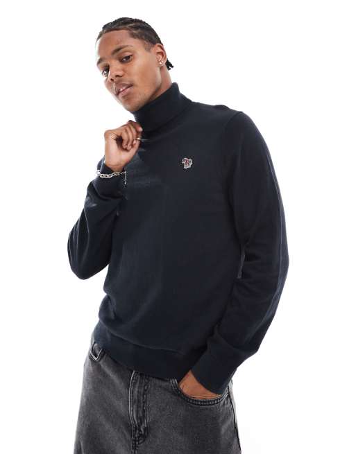 Jersey negro con cuello alto y logo de cebra de punto de PS Paul Smith