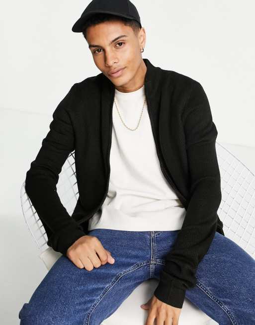 Jersey negro con cuello alzado y cierre con cremallera suave de Threadbare