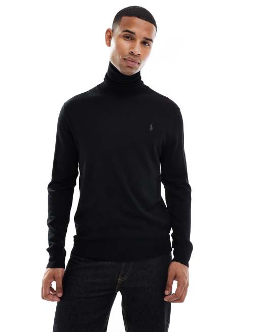 Jersey negro con cuello alzado y logo de punto de lana de merino Icon de Polo Ralph Lauren