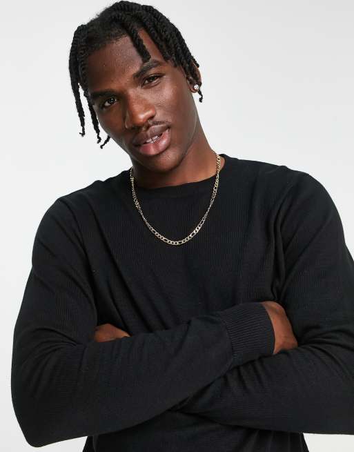 Jersey negro con cuello redondo de algodón de Threadbare