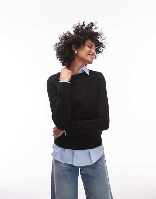 Jersey negro con cuello redondo de cachemir de Mango