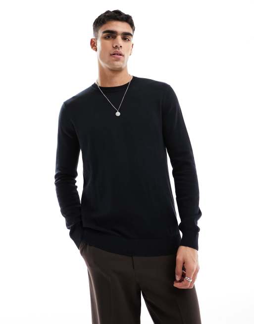 Jersey negro con cuello redondo de punto de Selected Homme