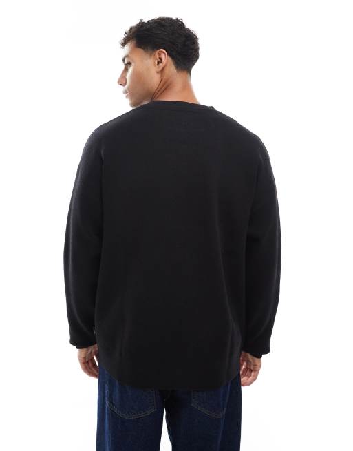 Jersey negro con cuello redondo de tejido suave de Jack & Jones, 5 de 5