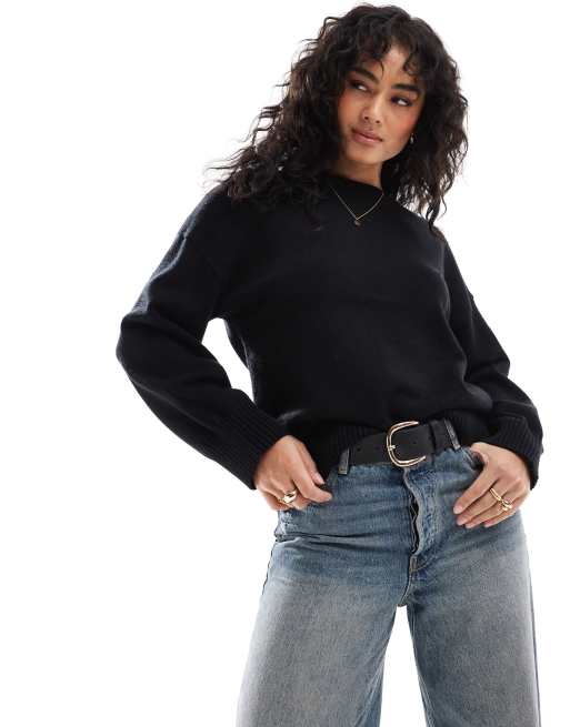 Jersey negro con cuello redondo Lux de Cotton On