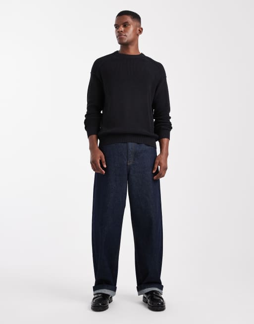 Jersey negro con cuello redondo y hombros caídos de punto de ONLY & SONS, 2 de 5