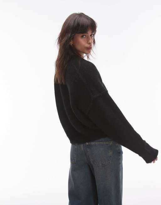 Jersey negro con cuello subido de pico de punto mullido de Topshop, 4 de 4