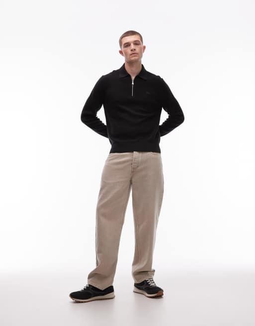 Jersey negro con cuello tipo polo y logo de cocodrilo grande de punto de Lacoste, 2 de 5