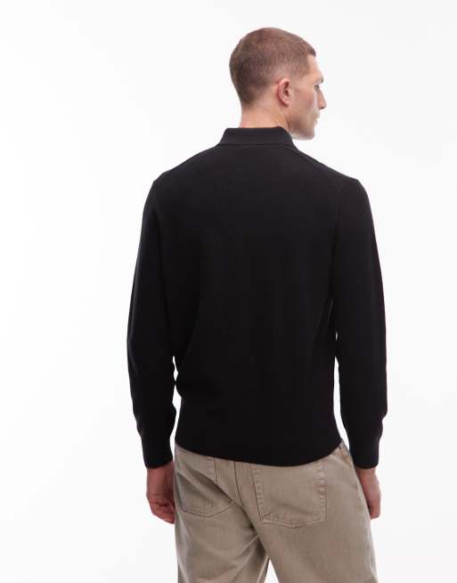 Jersey negro con cuello tipo polo y logo de cocodrilo grande de punto de Lacoste, 3 de 5