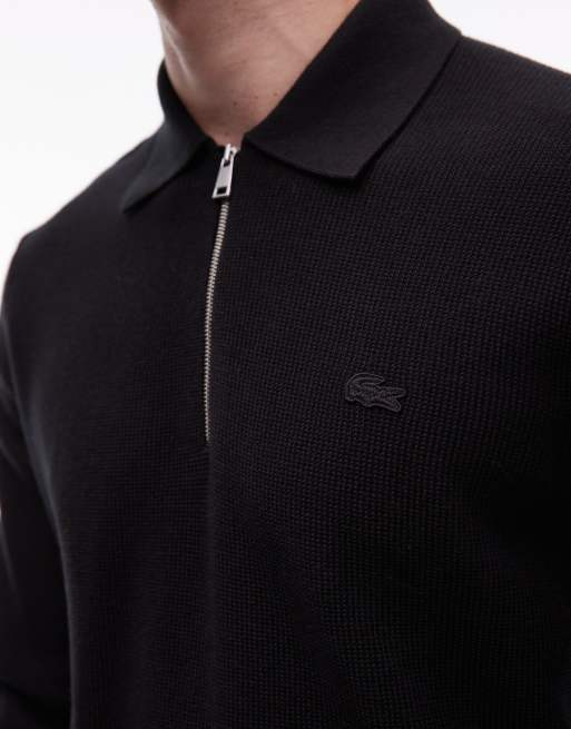 Jersey negro con cuello tipo polo y logo de cocodrilo grande de punto de Lacoste, 5 de 5