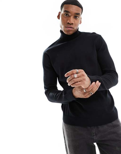 Jersey negro con cuello vuelto de punto de Selected Homme