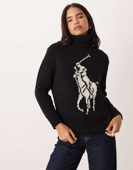 Jersey negro con cuello vuelto y logo de punto de mezcla de lana Icon de Polo Ralph Lauren