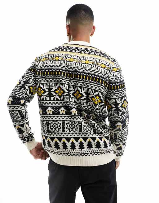 Jersey negro con diseño navideño de grecas alpinas de punto de ASOS DESIGN, 2 de 4