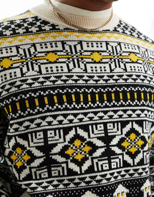 Jersey negro con diseño navideño de grecas alpinas de punto de ASOS DESIGN, 3 de 4