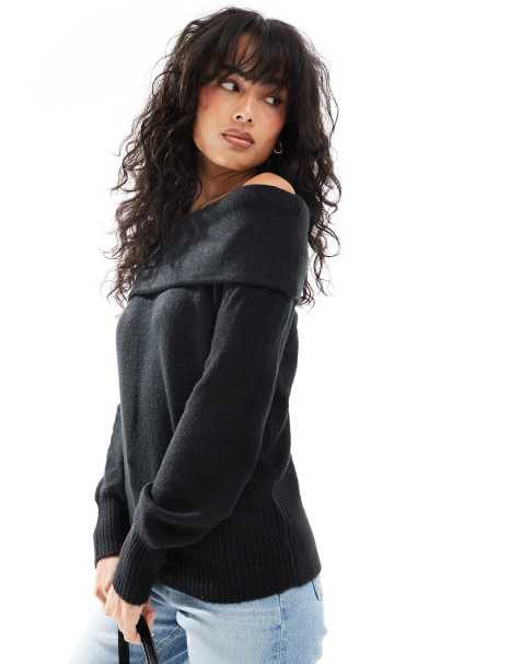 Jersey negro con escote Bardot de Threadbare - view 1