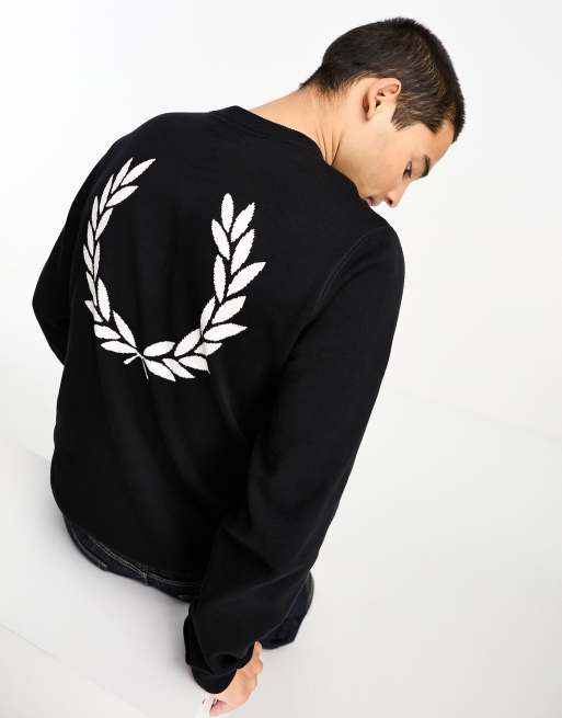 Jersey negro con estampado gráfico trasero de laurel de Fred Perry