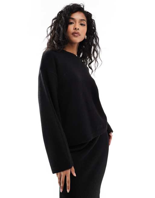 Jersey negro con mangas anchas de punto mullido de ASOS DESIGN (parte de un conjunto)