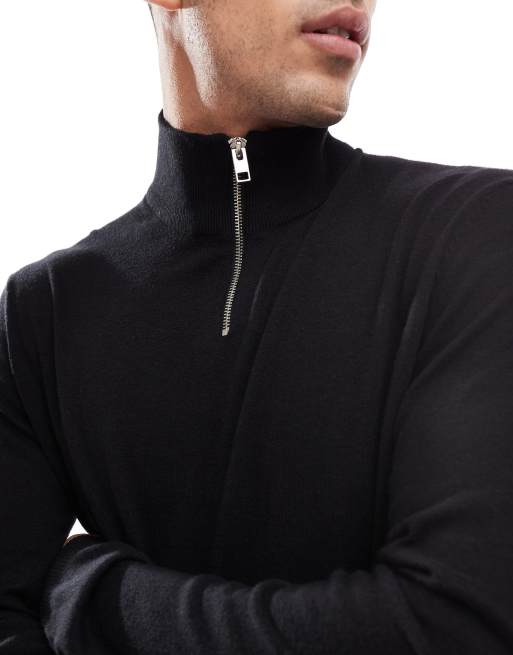 Jersey negro con media cremallera de punto de Jack & Jones, 3 de 4