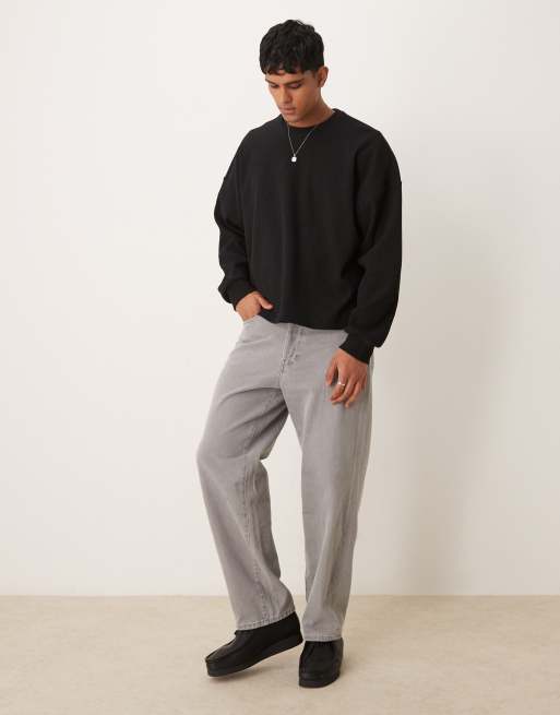 Jersey negro de corte cuadrado ultragrande de canalé texturizado ligero de ASOS DESIGN, 3 de 4