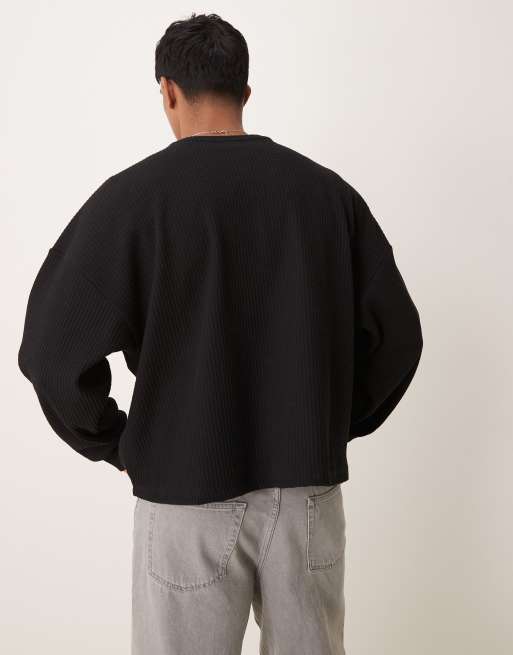Jersey negro de corte cuadrado ultragrande de canalé texturizado ligero de ASOS DESIGN, 4 de 4