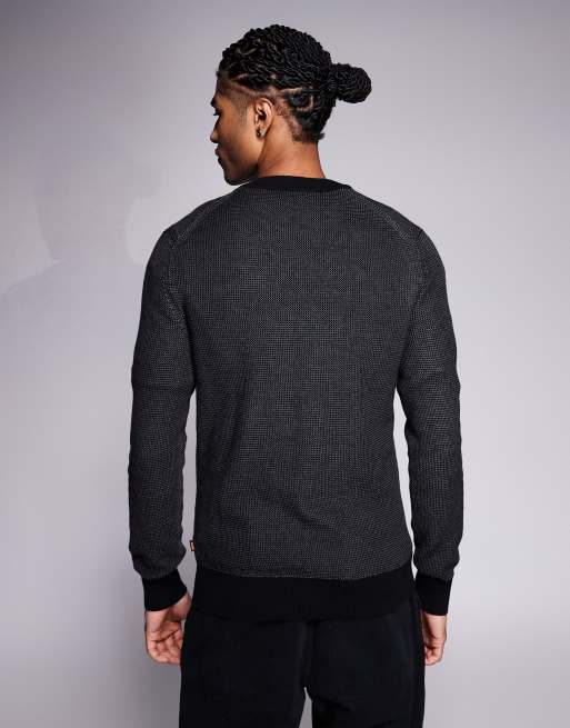 Jersey negro de corte estándar con cuello redondo de punto texturizado Klapok de Boss Orange, 3 de 5