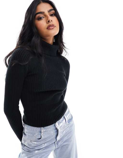 Jersey negro de corte slim con cuello alzado de Hollister