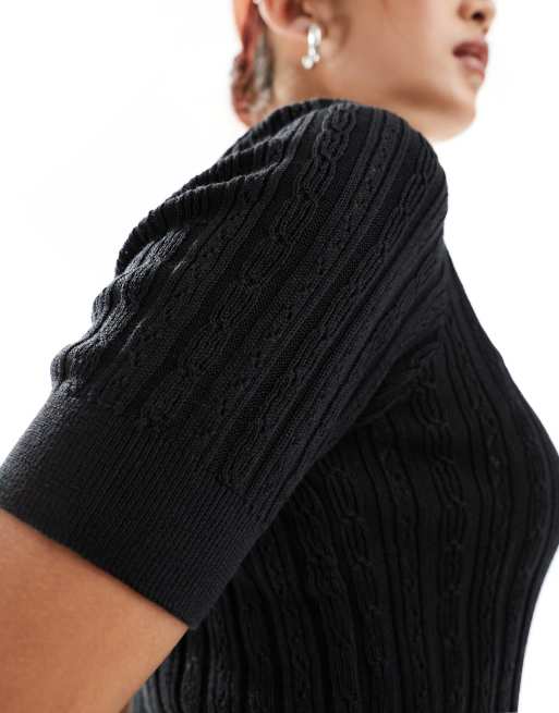 Jersey negro de manga corta de punto transparente de Vero Moda ASOS