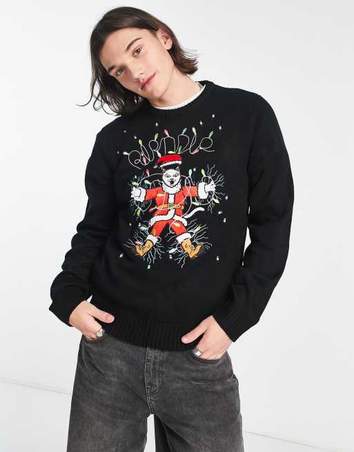 Jersey negro de punto con detalle gráfico de Santa Claus de RIPNDIP