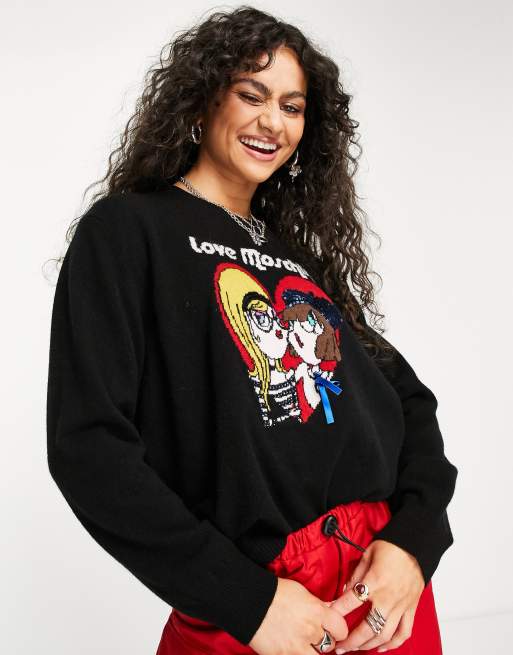 Jersey negro de punto con estampado de corazón y muñecas de Love Moschino, 3 de 4