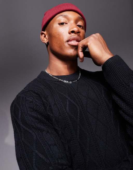 Jersey negro de punto de ochos grueso de River Island