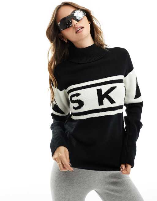 Jersey negro estampado con cuello vuelto de Threadbare Ski | ASOS