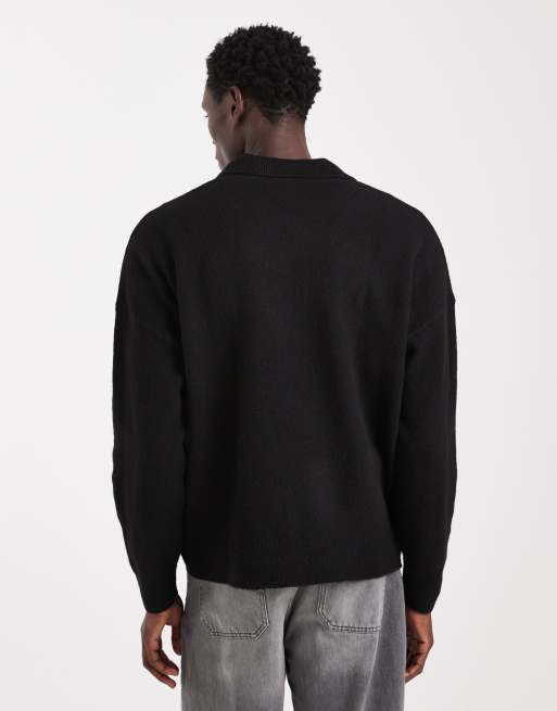 Jersey negro extragrande con cuello de muesca de punto cepillado de ASOS DESIGN, 3 de 5