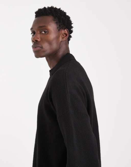 Jersey negro extragrande con cuello de muesca de punto cepillado de ASOS DESIGN, 4 de 5
