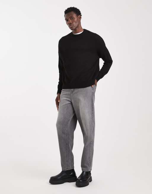 Jersey negro extragrande con cuello redondo de punto de lana de cordero de ASOS DESIGN, 2 de 5