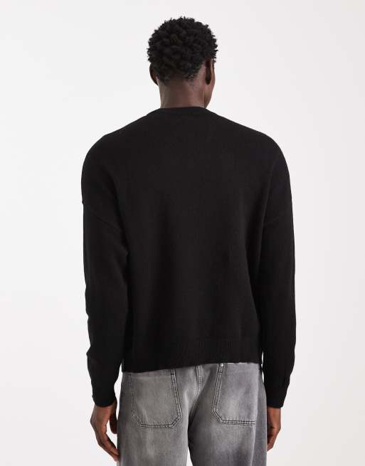Jersey negro extragrande con cuello redondo de punto de lana de cordero de ASOS DESIGN, 3 de 5