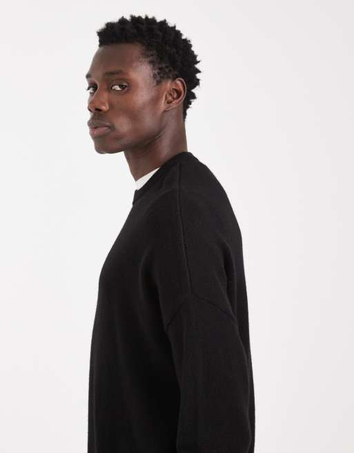 Jersey negro extragrande con cuello redondo de punto de lana de cordero de ASOS DESIGN, 4 de 5