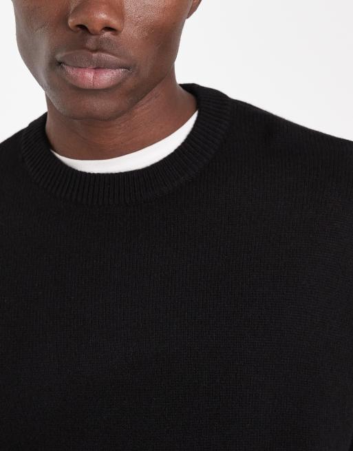 Jersey negro extragrande con cuello redondo de punto de lana de cordero de ASOS DESIGN, 5 de 5