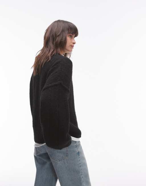 Jersey negro extragrande con cuello redondo de punto mullido acanalado de Topshop, 4 de 4