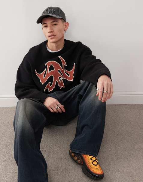 Jersey negro extragrande con estampado gráfico rojo de jacquard Cypher de Weekday - view 1