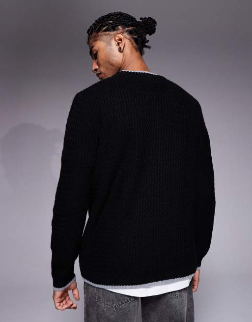 Jersey negro extragrande con etiqueta tejida de punto texturizado de ASOS DESIGN, 3 de 5