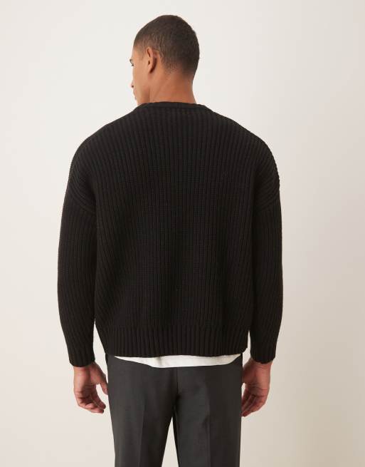 Jersey negro extragrande de canalé grueso de mezcla de lana de ASOS DESIGN, 3 de 5