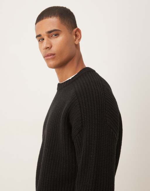 Jersey negro extragrande de canalé grueso de mezcla de lana de ASOS DESIGN, 4 de 5