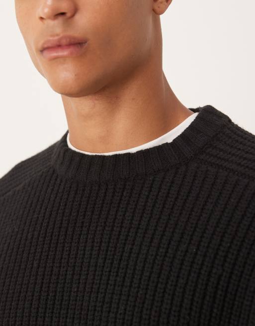Jersey negro extragrande de canalé grueso de mezcla de lana de ASOS DESIGN, 5 de 5