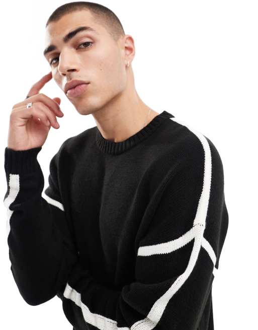 Jersey negro holgado con costuras en contraste de punto de ASOS DESIGN, 2 de 4
