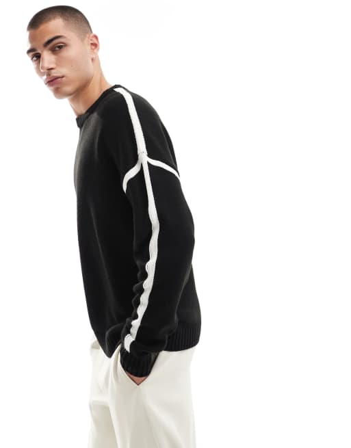 Jersey negro holgado con costuras en contraste de punto de ASOS DESIGN, 3 de 4