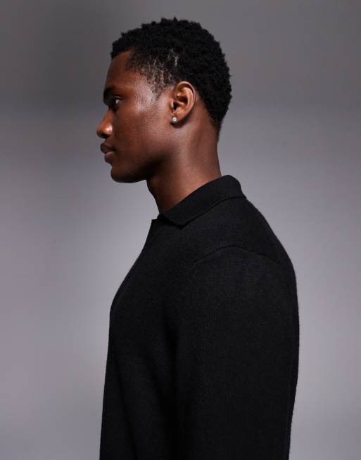 Jersey negro holgado con cuello de muesca y solapas de punto de punto mullido de ASOS DESIGN, 4 de 5
