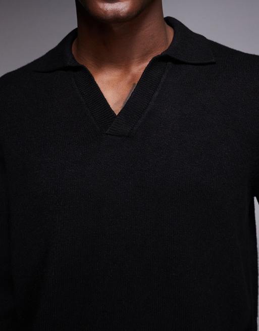 Jersey negro holgado con cuello de muesca y solapas de punto de punto mullido de ASOS DESIGN, 5 de 5