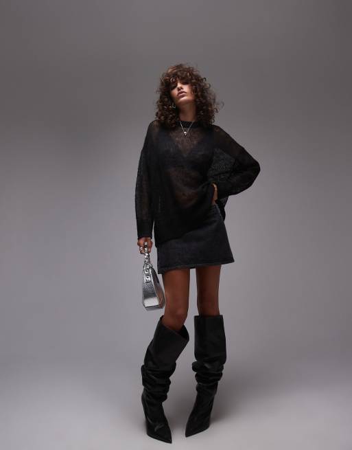 Jersey negro traslúcido de corte alargado de punto de Topshop, 3 de 4