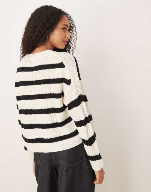 Jersey negro y crema a rayas con cuello redondo de punto de JDY, 4 de 4