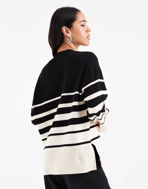 Jersey negro y crema a rayas variadas con cuello cerrado de Vero Moda, 2 de 4