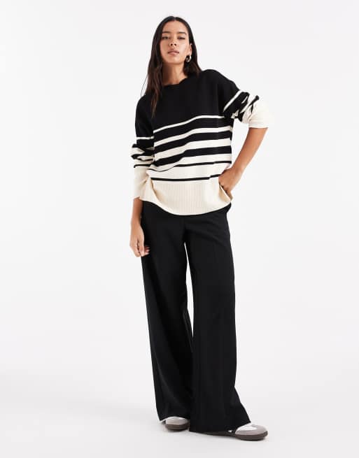 Jersey negro y crema a rayas variadas con cuello cerrado de Vero Moda, 4 de 4